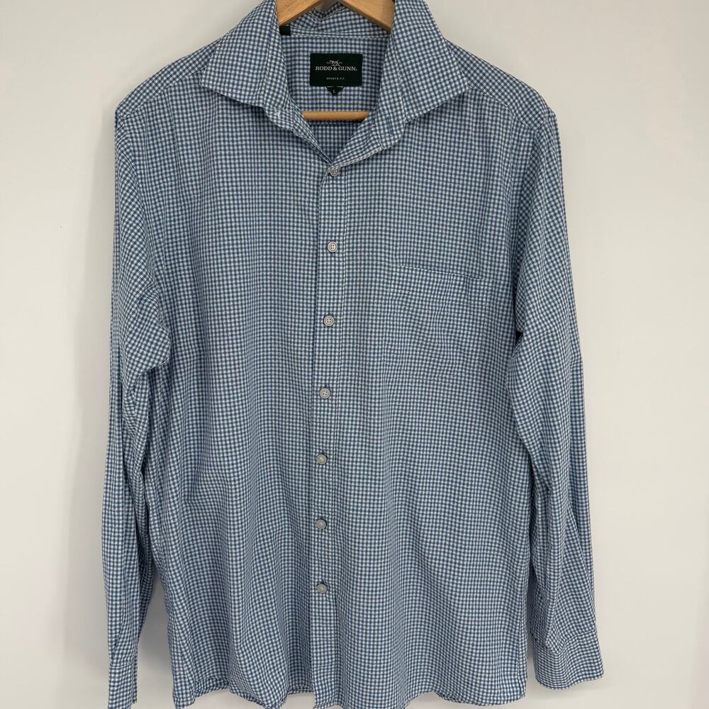 Rodd & Gunn Shirt Men’s L Plaid Heritage Checkered Blue & White Classic